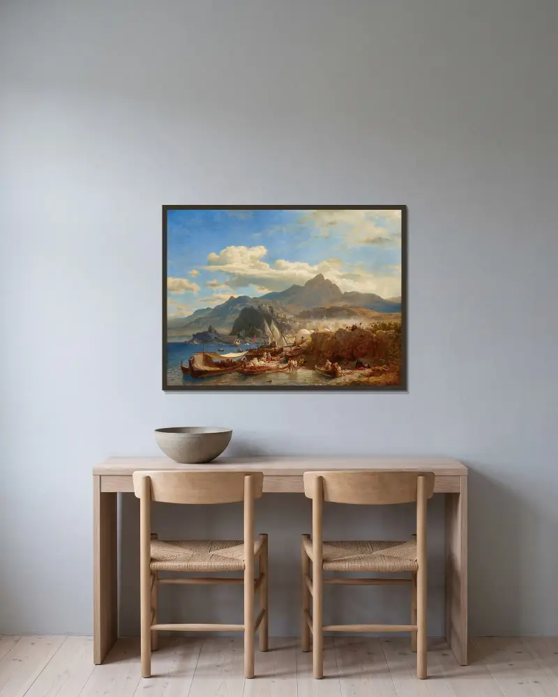 Scilla an der Kalabrischen Küste av Andreas Achenbach inramad på en vägg