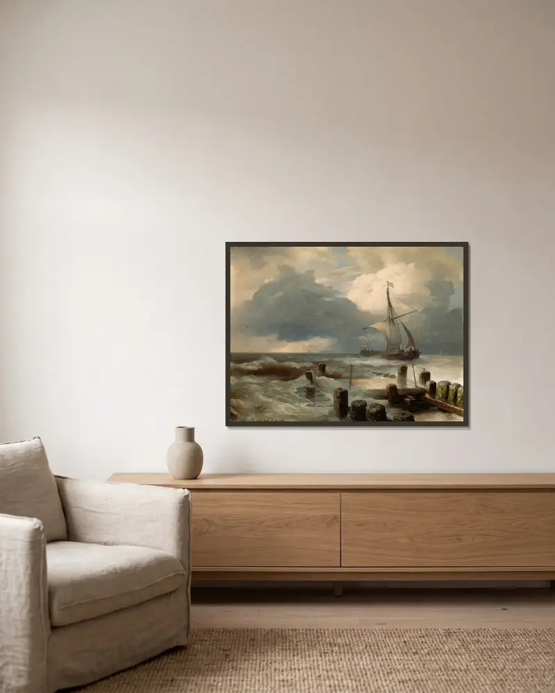 Küstenlandschaft II von Andreas Achenbach gerahmt an einer Wand