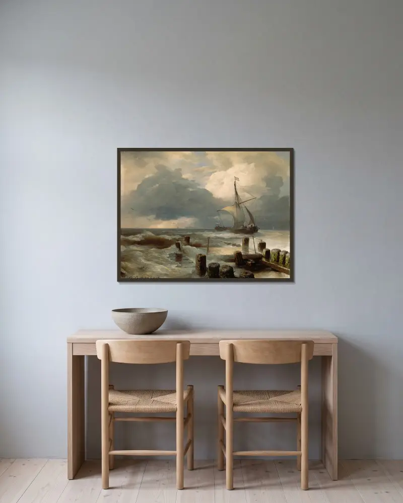 Küstenlandschaft II von Andreas Achenbach gerahmt an einer Wand