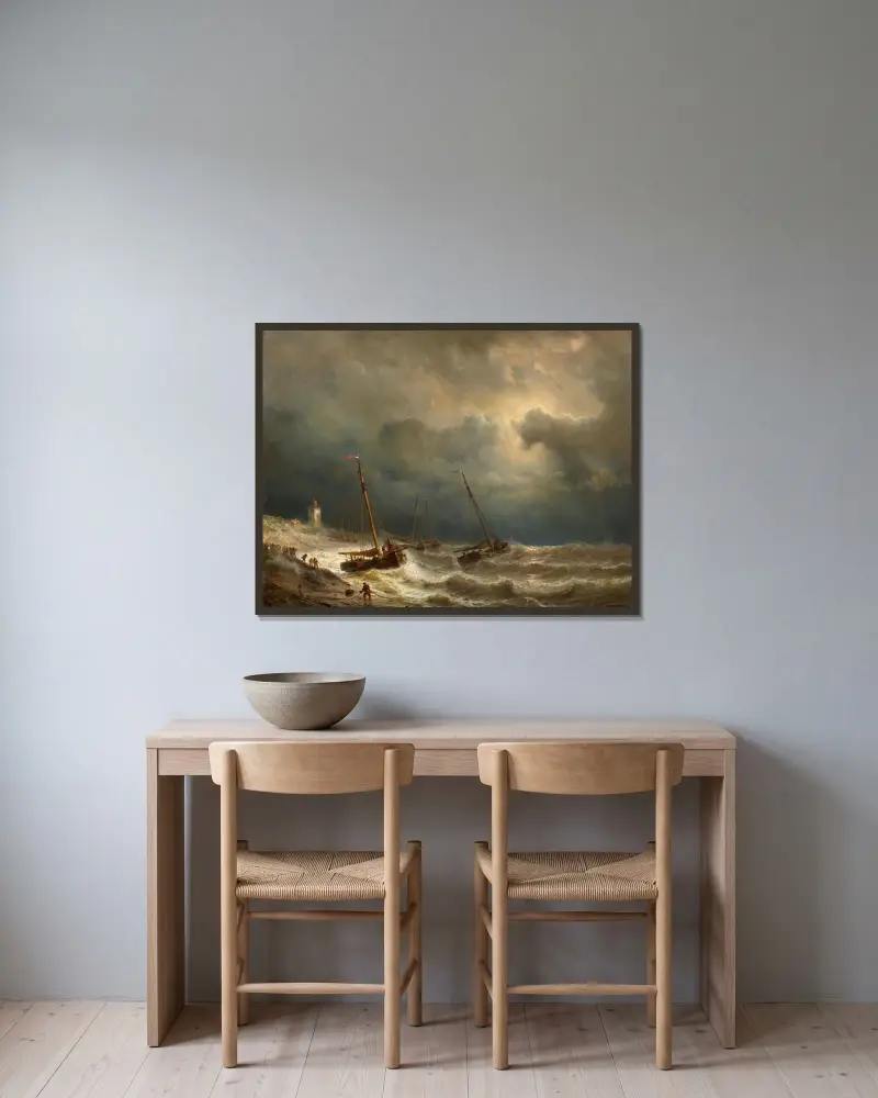 Segelschiffe an einer stürmischen Küste av Andreas Achenbach inramad på en vägg