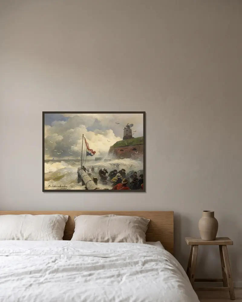 Stürmische Brandung an der Mole av Andreas Achenbach inramad på en vägg