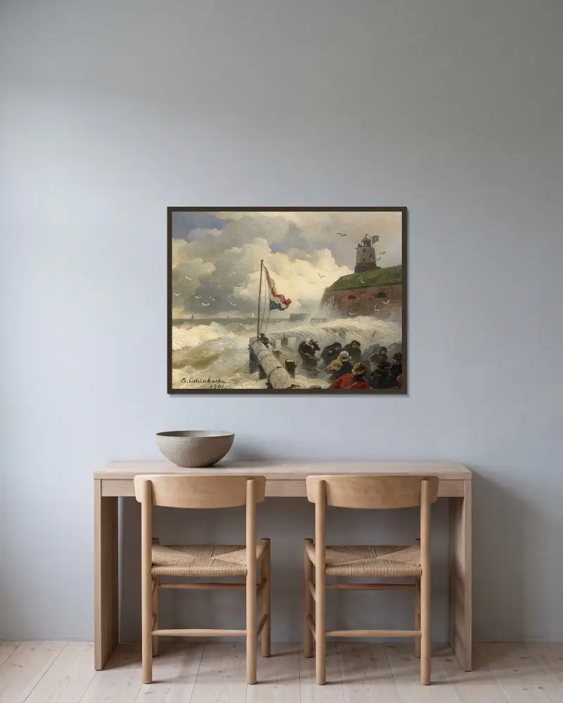 Stürmische Brandung an der Mole av Andreas Achenbach inramad på en vägg