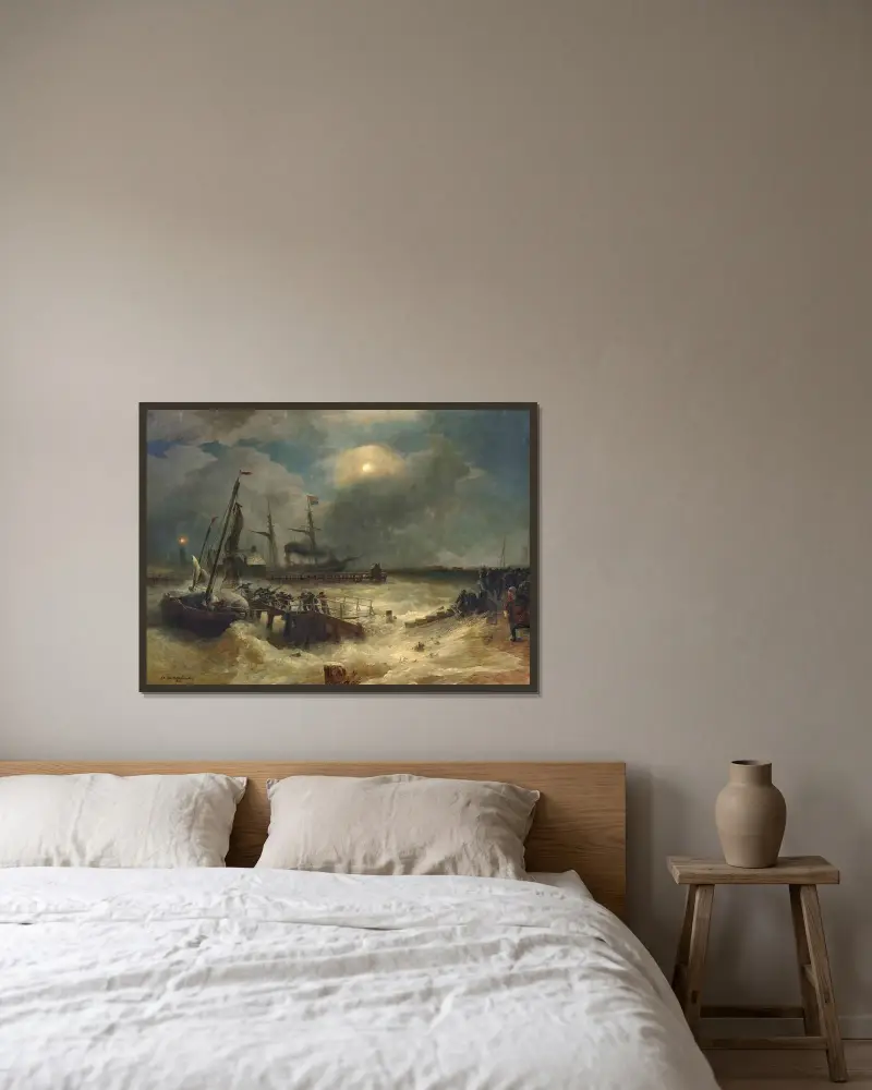 Sturmnacht von Andreas Achenbach gerahmt an einer Wand