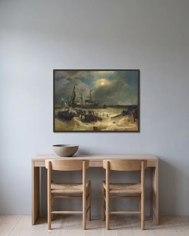Sturmnacht von Andreas Achenbach gerahmt an einer Wand