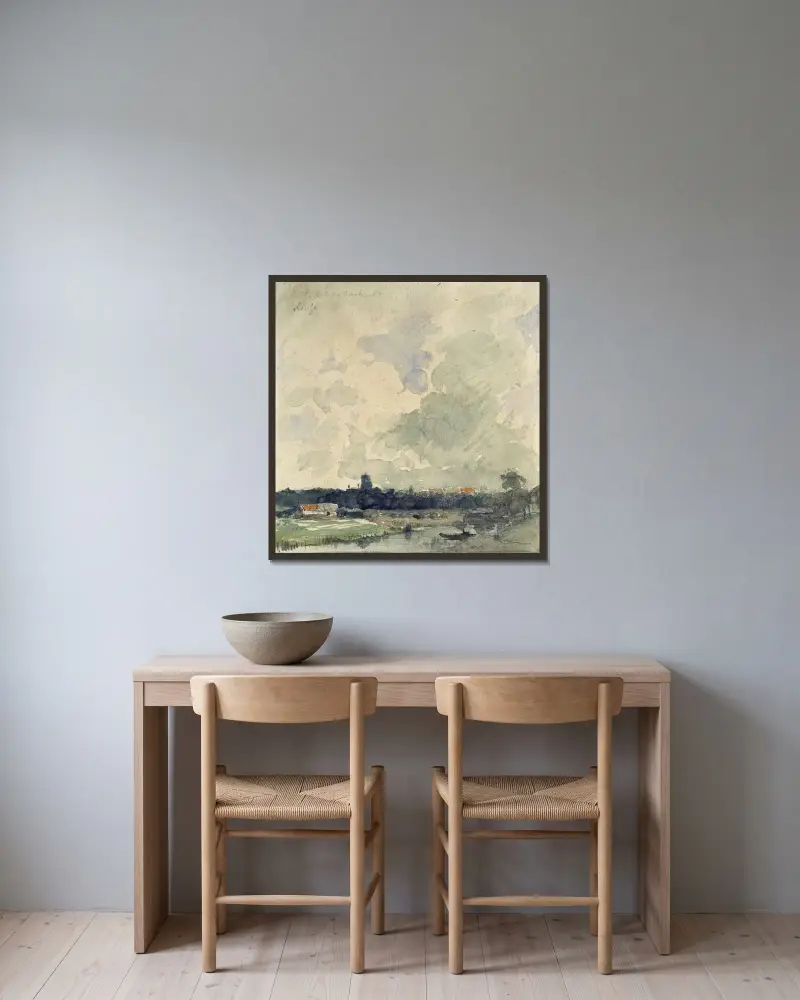Vy över Neuss av Andreas Achenbach inramad på en vägg