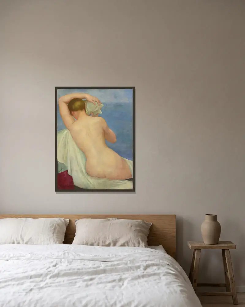 Desnudo de espalda con caracol av Ángel Zárraga inramad på en vägg