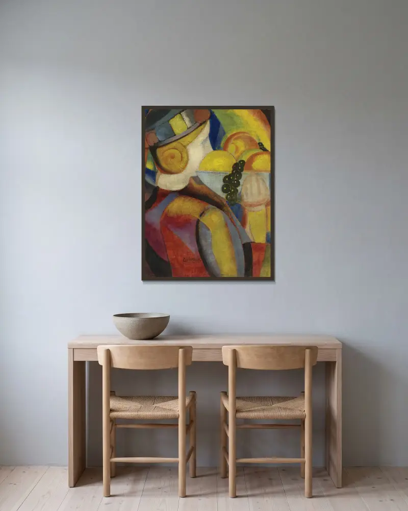 Muchachita con frutas av Ángel Zárraga inramad på en vägg