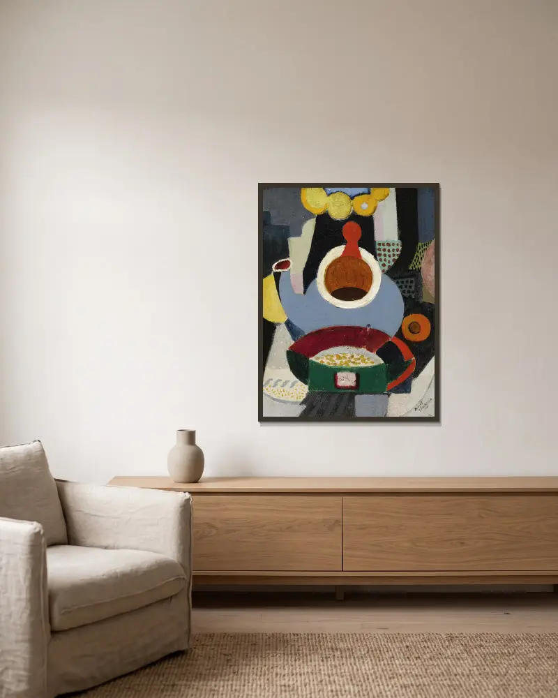 Nature morte à la théière av Ángel Zárraga inramad på en vägg