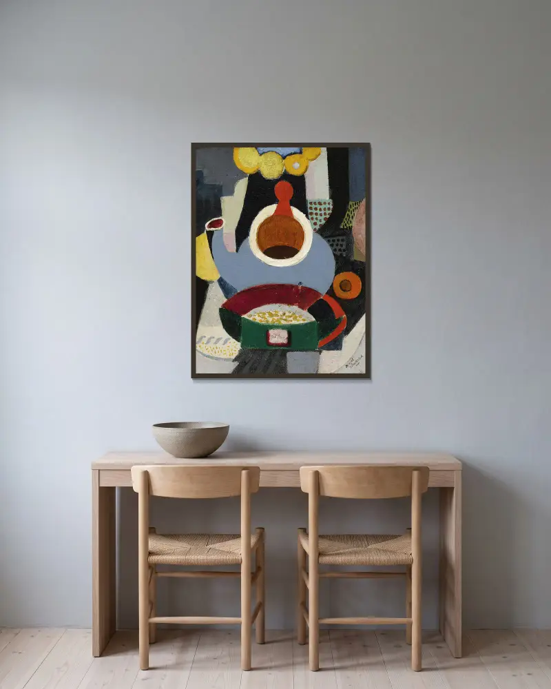 Nature morte à la théière av Ángel Zárraga inramad på en vägg