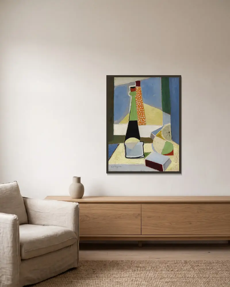 Nature morte aux bouteilles av Ángel Zárraga inramad på en vägg