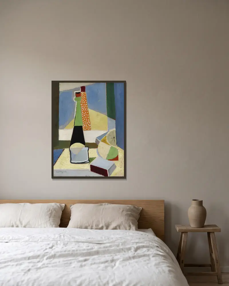 Nature morte aux bouteilles av Ángel Zárraga inramad på en vägg