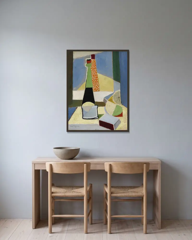 Nature morte aux bouteilles av Ángel Zárraga inramad på en vägg
