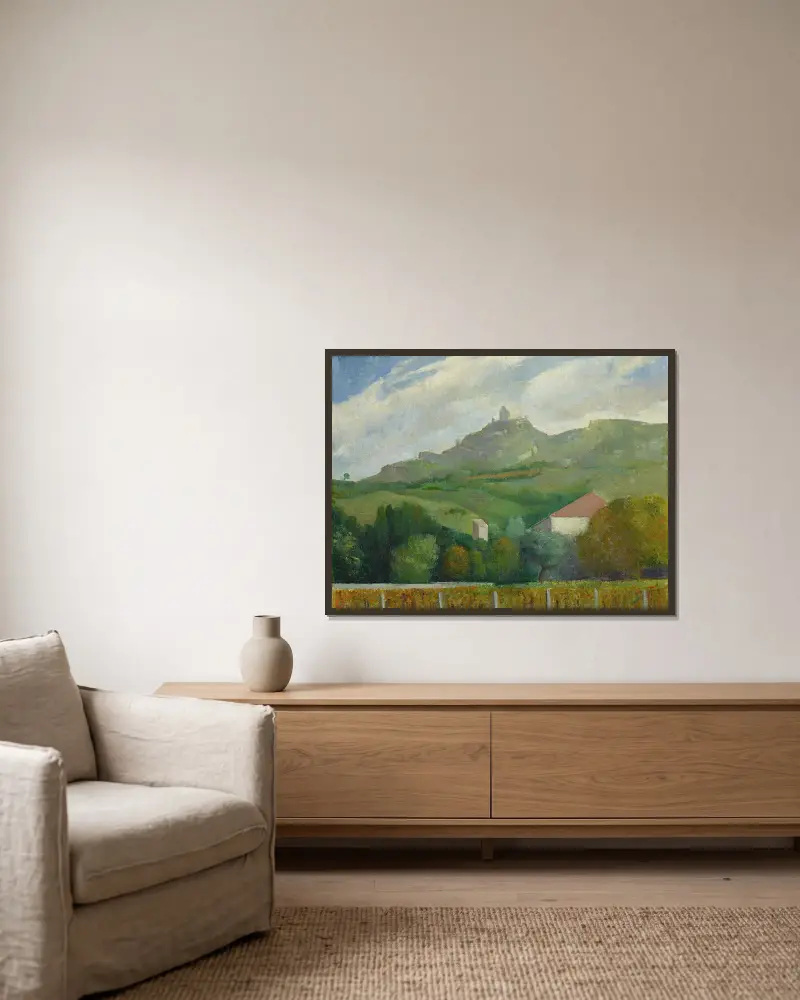 Paysage d’été av Ángel Zárraga inramad på en vägg