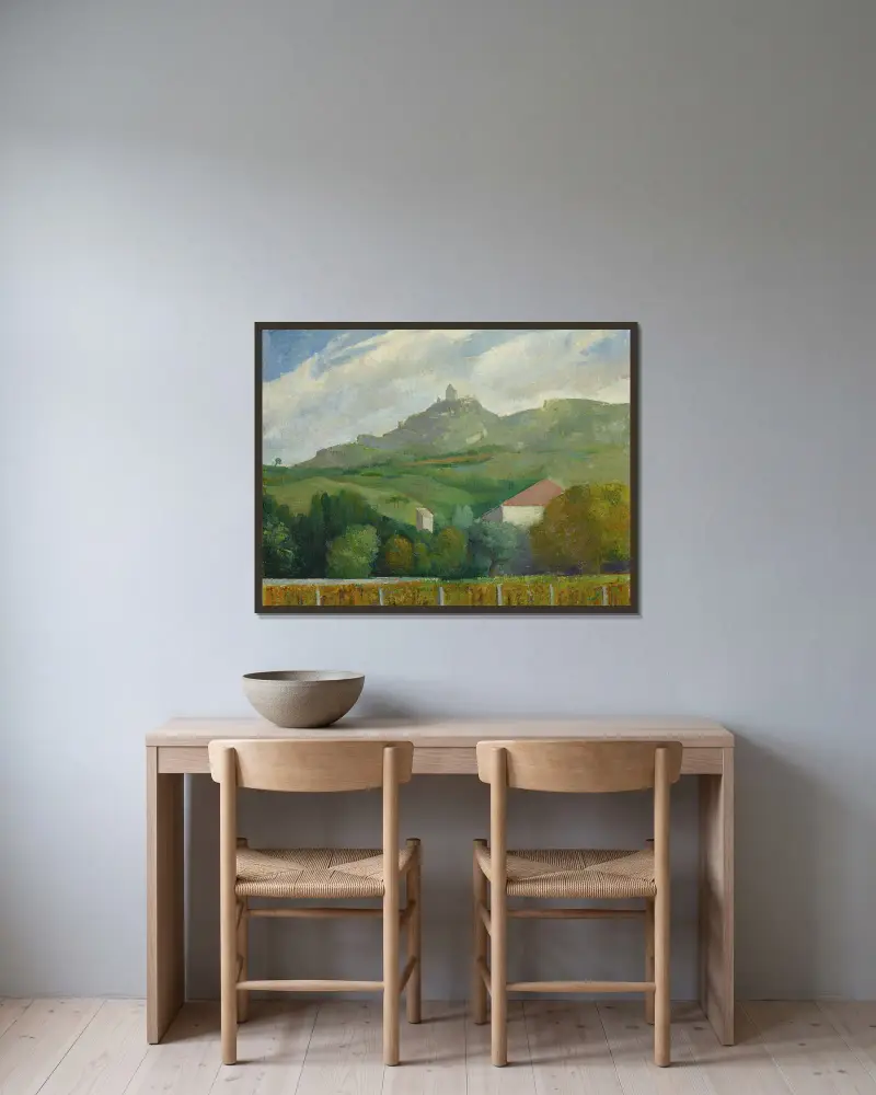Paysage d’été av Ángel Zárraga inramad på en vägg