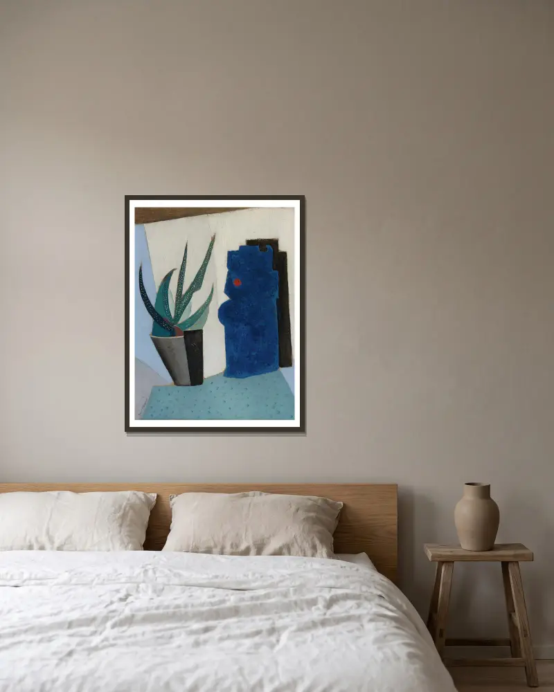Still Life with Cactus av Ángel Zárraga inramad på en vägg