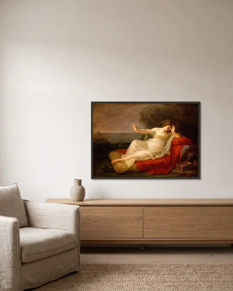 Ariadne övergiven av Theseus av Angelica Kauffmann inramad på en vägg