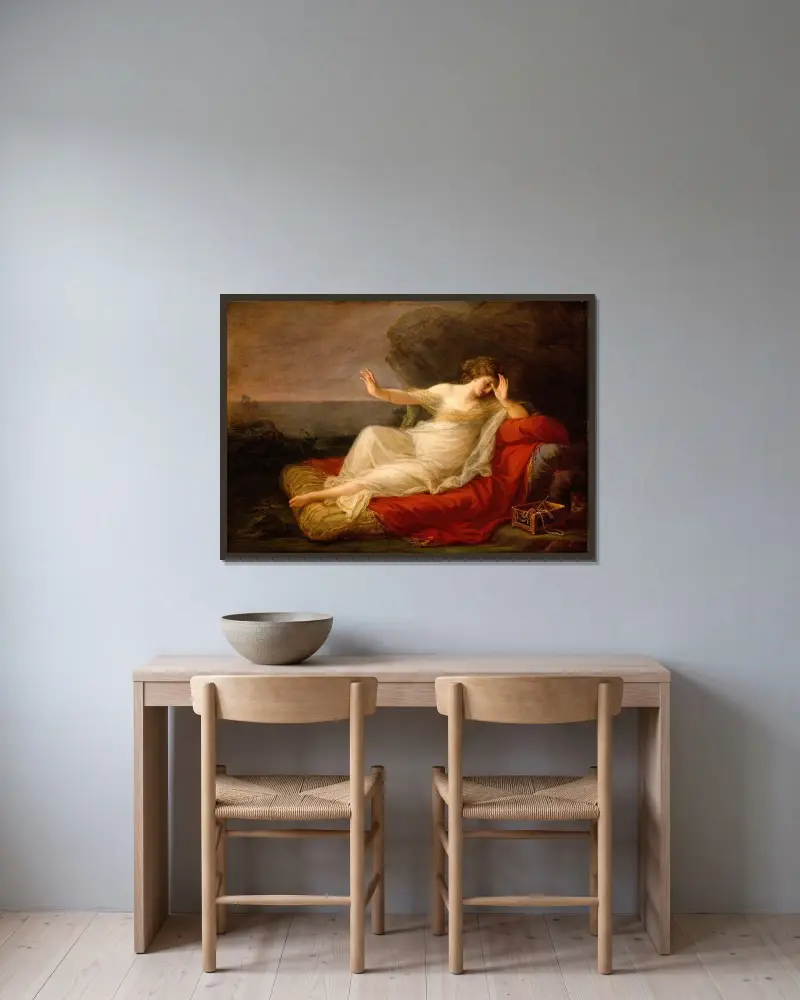 Ariadne övergiven av Theseus av Angelica Kauffmann inramad på en vägg