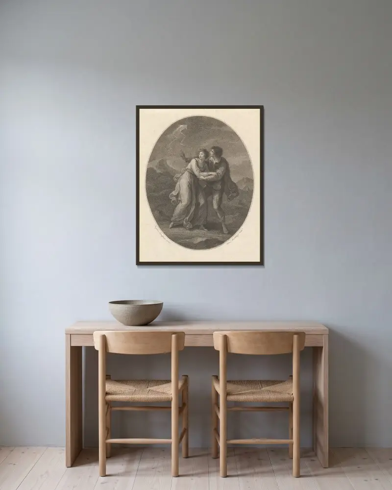 Celadon och Amelia av Angelica Kauffmann inramad på en vägg