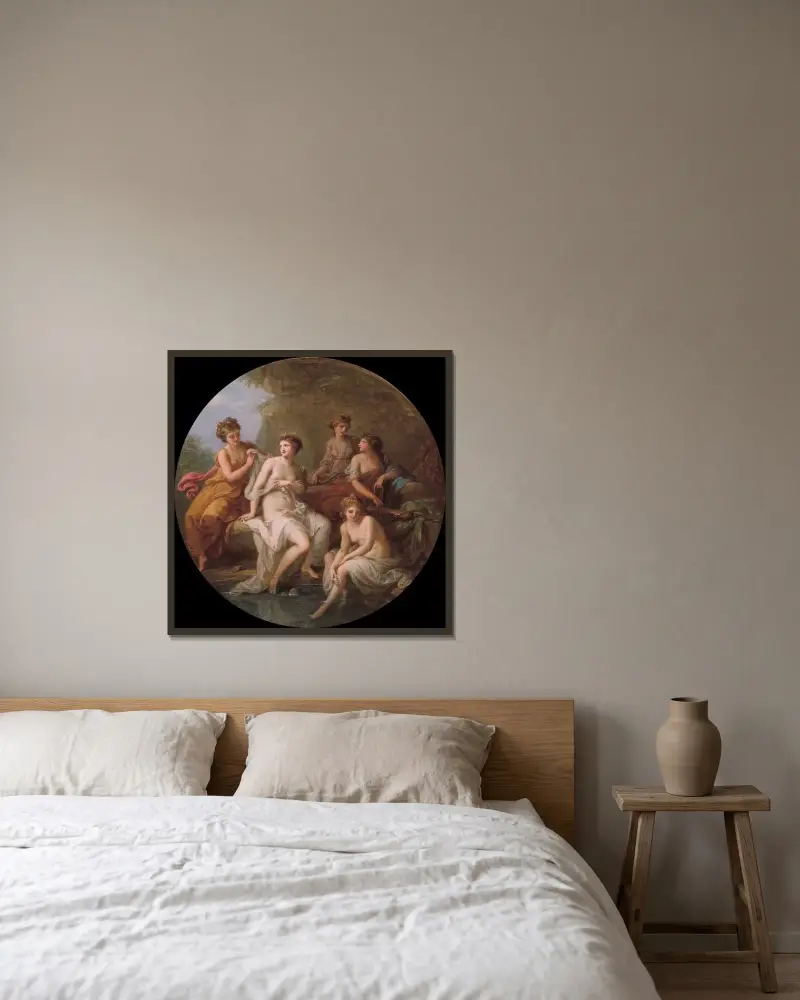 Diana och hennes nymfer badande av Angelica Kauffmann inramad på en vägg