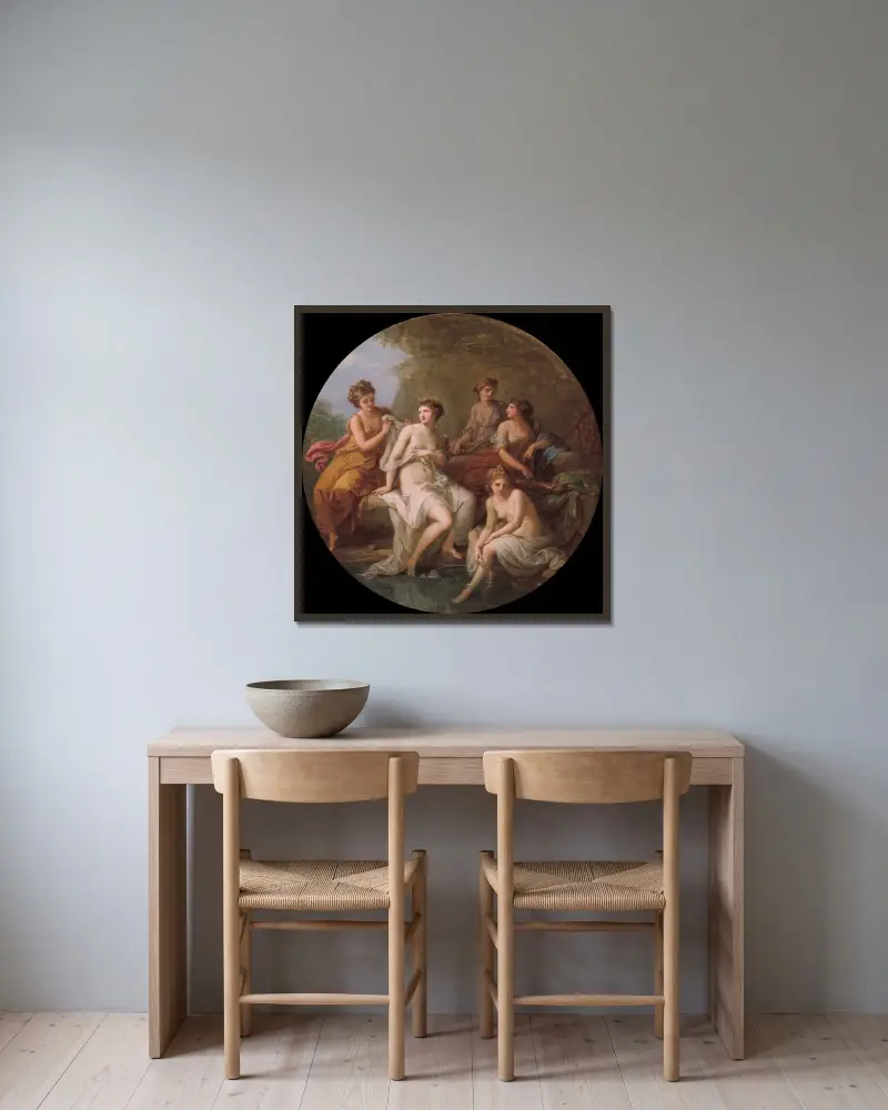 Diana och hennes nymfer badande av Angelica Kauffmann inramad på en vägg