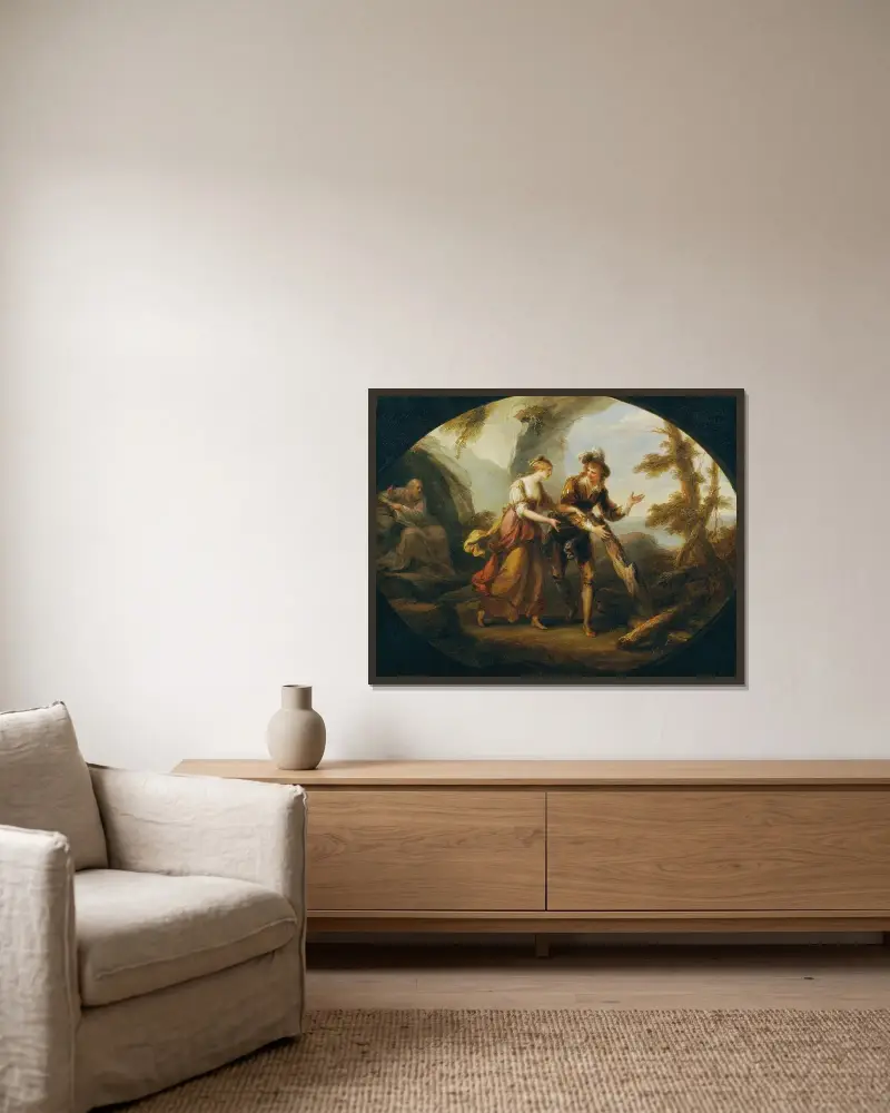 Miranda och Ferdinand av Angelica Kauffmann inramad på en vägg
