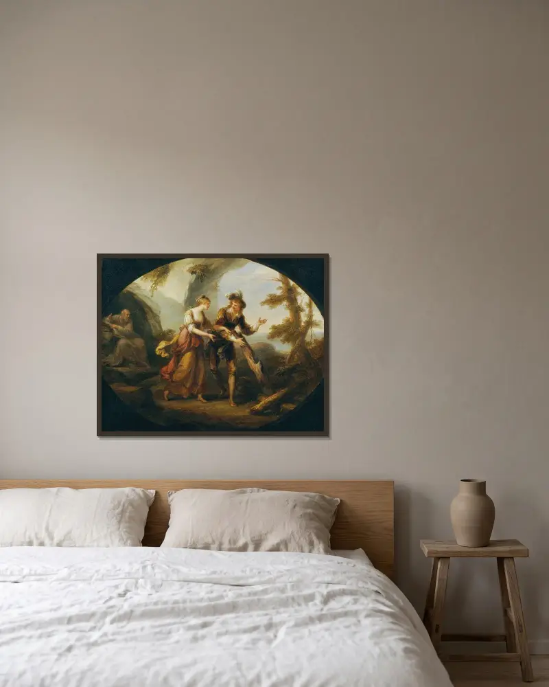 Miranda och Ferdinand av Angelica Kauffmann inramad på en vägg