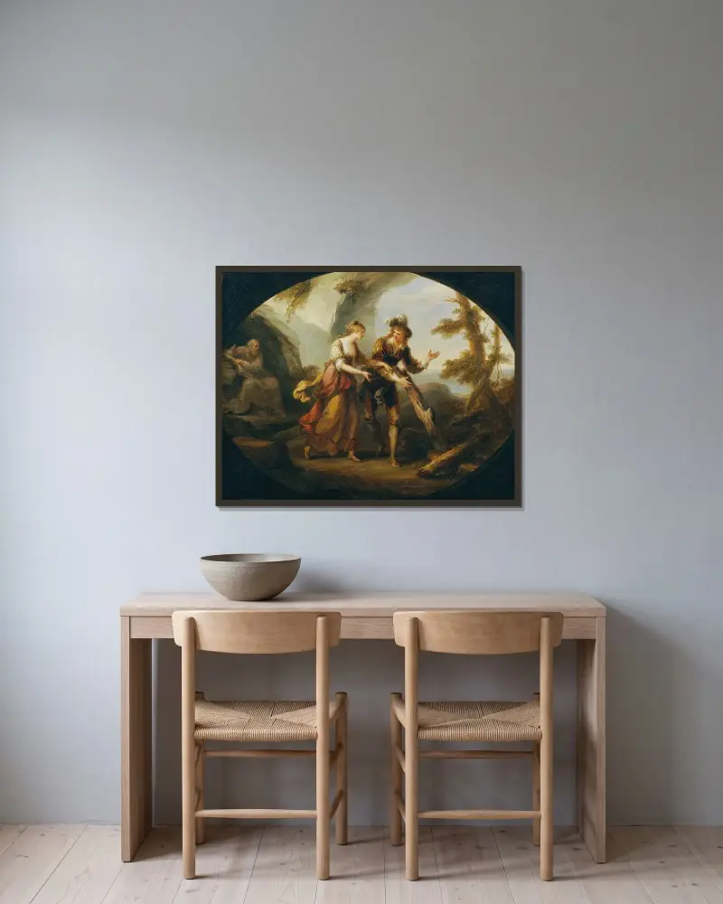 Miranda och Ferdinand av Angelica Kauffmann inramad på en vägg