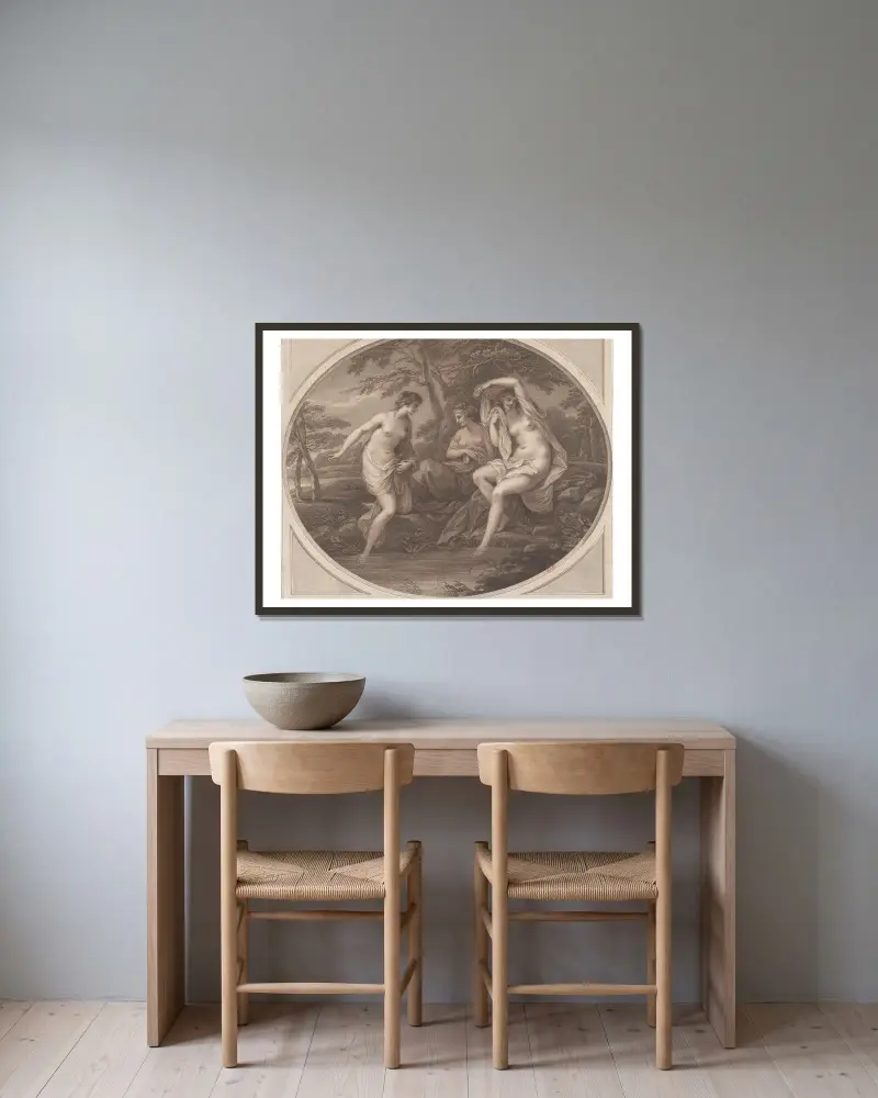 Nymphen nach dem Bade von Angelica Kauffmann gerahmt an einer Wand