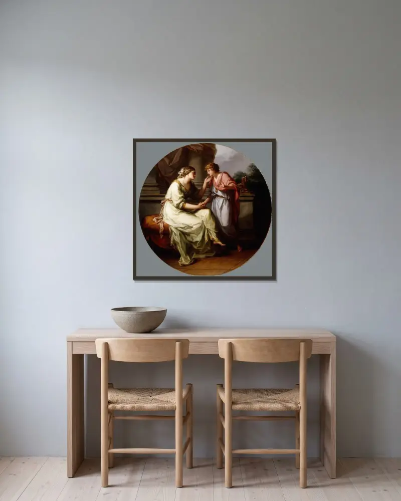 Papirius Praetextatus bönfaller sin mor att avslöja senatens hemligheter av Angelica Kauffmann inramad på en vägg