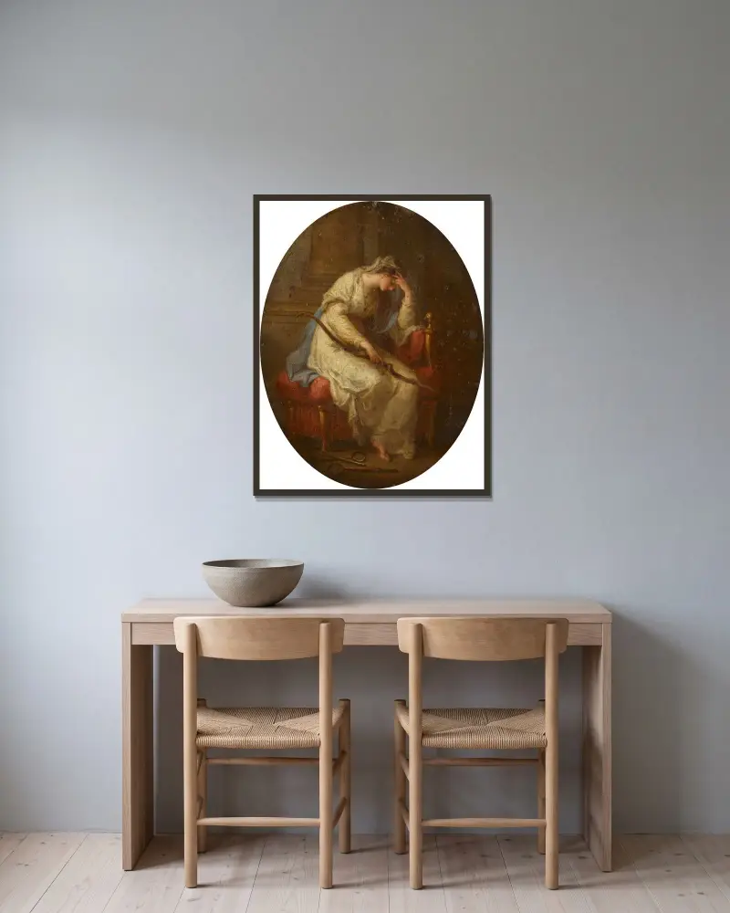 Penelope gråter över Odysseus båge av Angelica Kauffmann inramad på en vägg