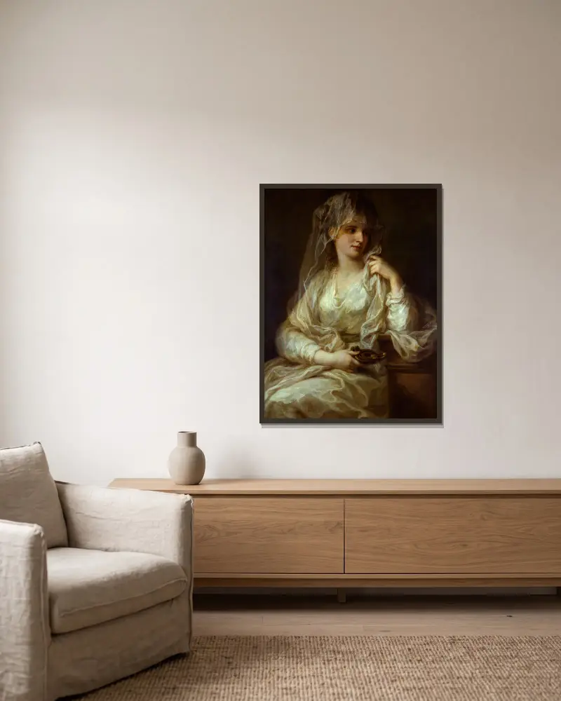 Portrait Of A Lady As A Vestal Virgin av Angelica Kauffmann inramad på en vägg
