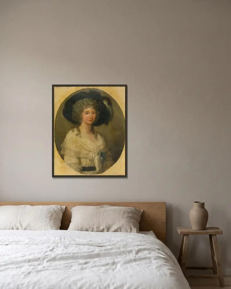 Porträtt av Baronessan von Bauer av Angelica Kauffmann inramad på en vägg