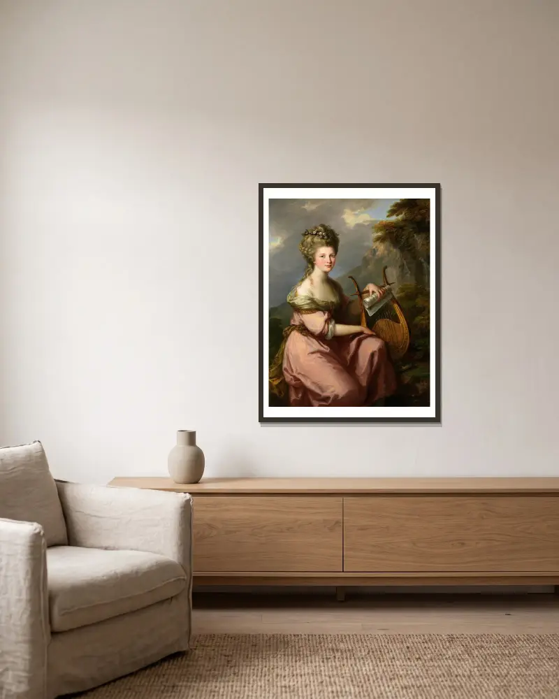 Portrait of Sarah Harrop (Mrs. Bates) as a Muse av Angelica Kauffmann inramad på en vägg