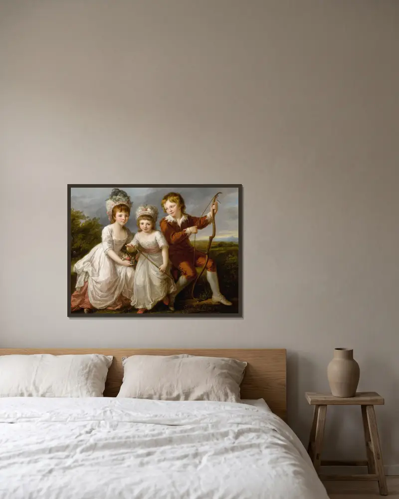 Portrait Of Three Children av Angelica Kauffmann inramad på en vägg