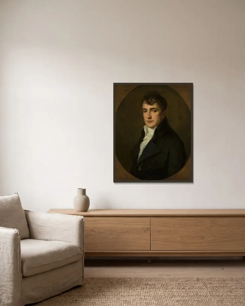 Porträtt av Wojciech Męciński av Angelica Kauffmann inramad på en vägg