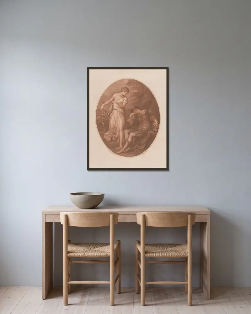 Rinaldo och Armida av Angelica Kauffmann inramad på en vägg