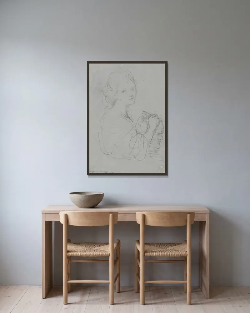 Självporträtt av Angelica Kauffmann inramad på en vägg