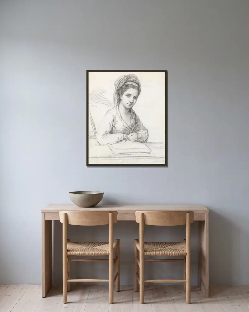 Självporträtt av Angelica Kauffmann inramad på en vägg