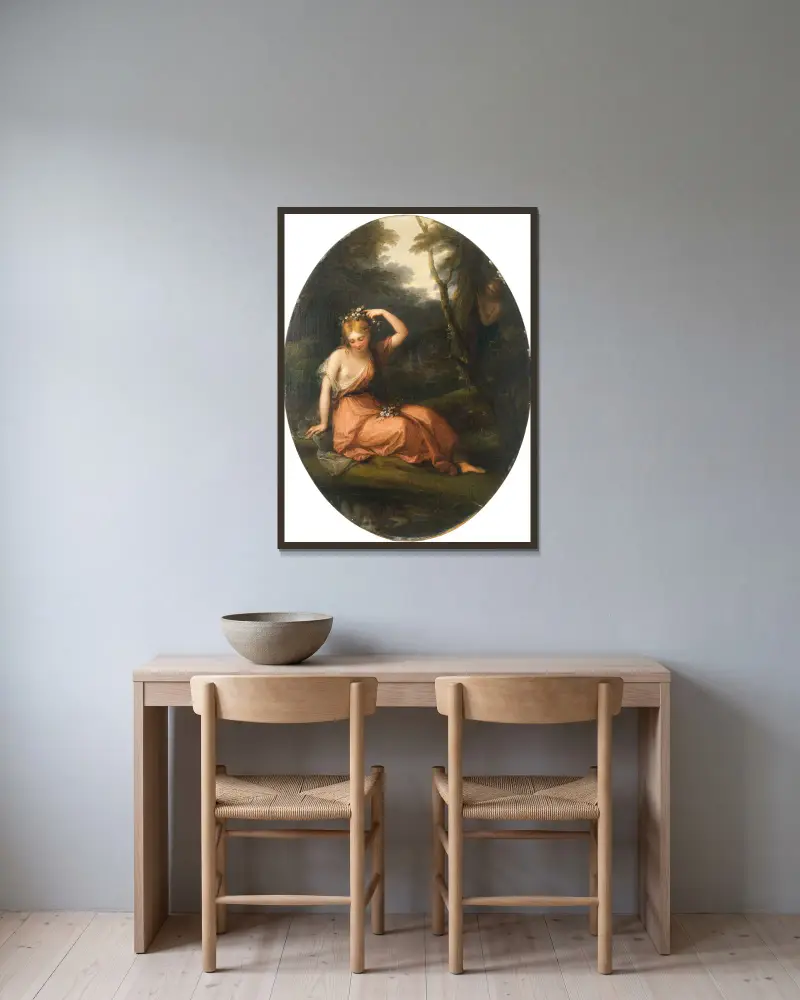 Silvia, die sich mit Blumen schmückt, während Daphne sie beobachtet von Angelica Kauffmann gerahmt an einer Wand
