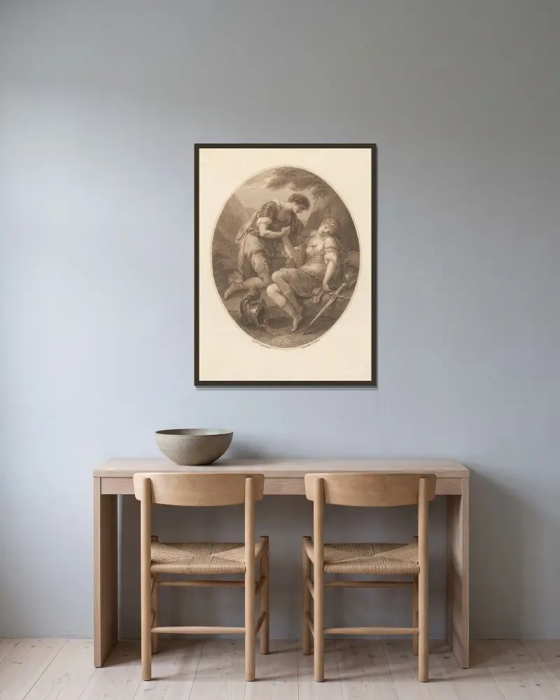 Tancred och Clorinda av Angelica Kauffmann inramad på en vägg