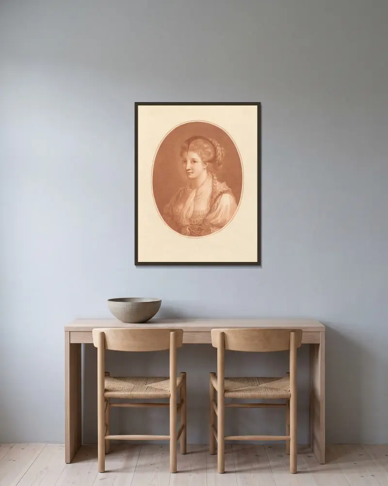 Den sköna alsatianskan av Angelica Kauffmann inramad på en vägg