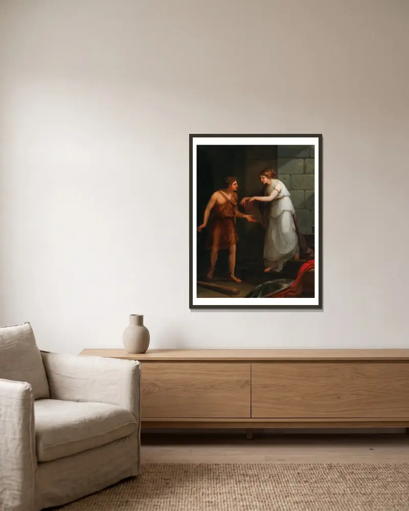 Theseus and Ariadne av Angelica Kauffmann inramad på en vägg