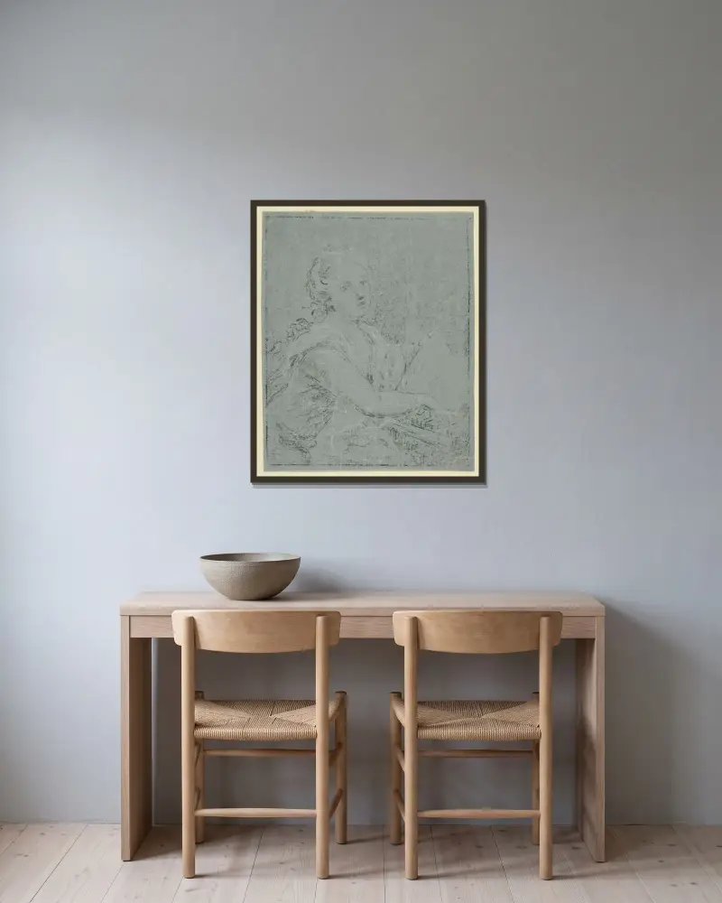 Kvinna vid spinett av Angelica Kauffmann inramad på en vägg