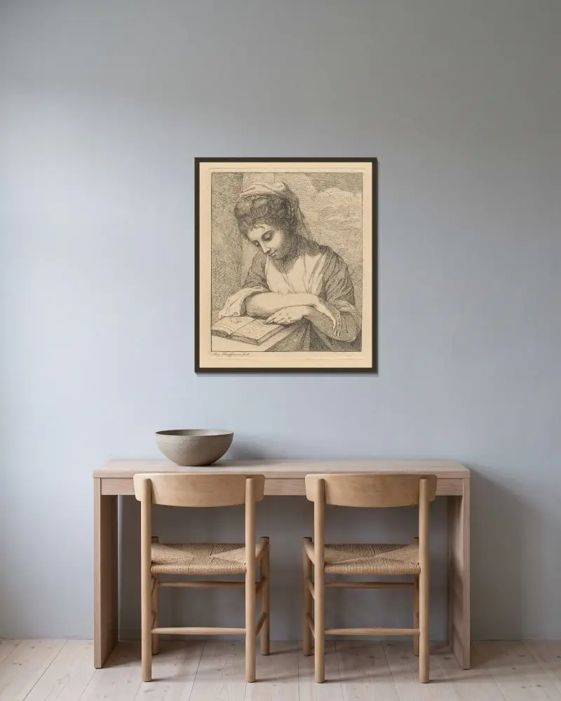 Kvinna som läser av Angelica Kauffmann inramad på en vägg