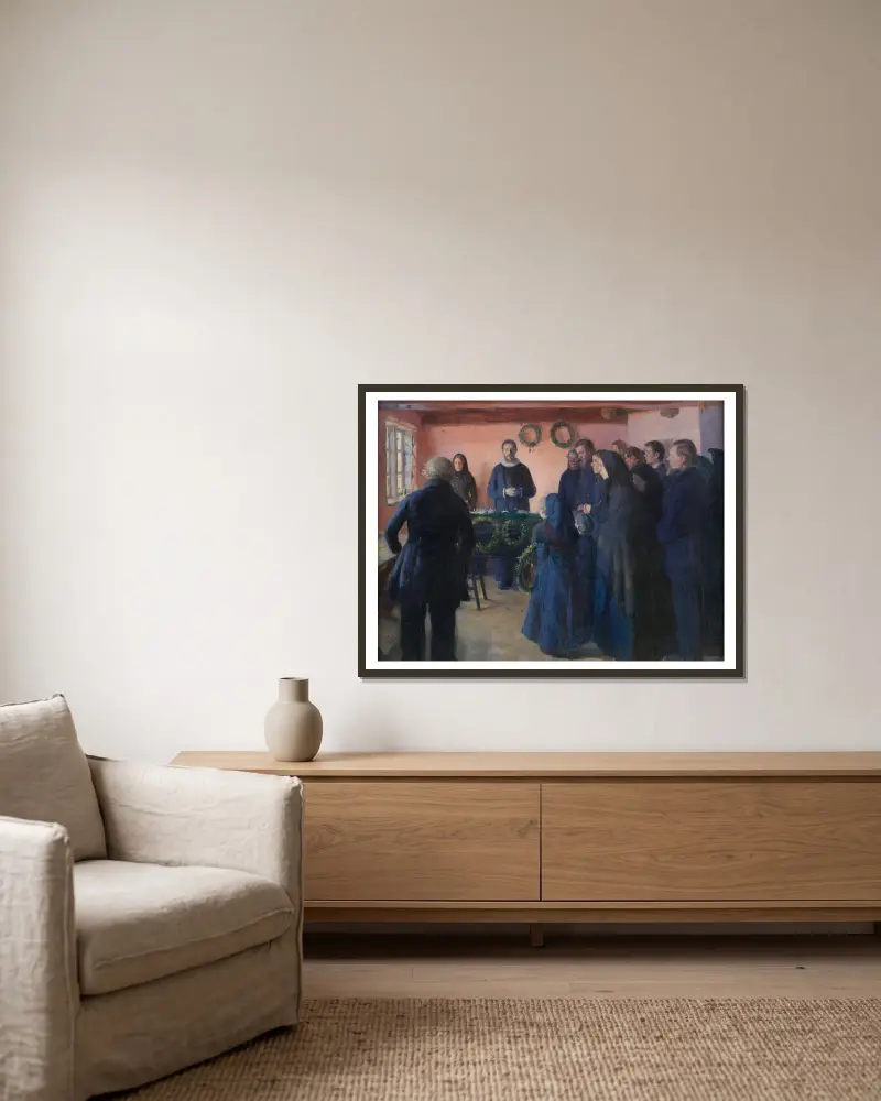 Ein Begräbnis von Anna Ancher gerahmt an einer Wand