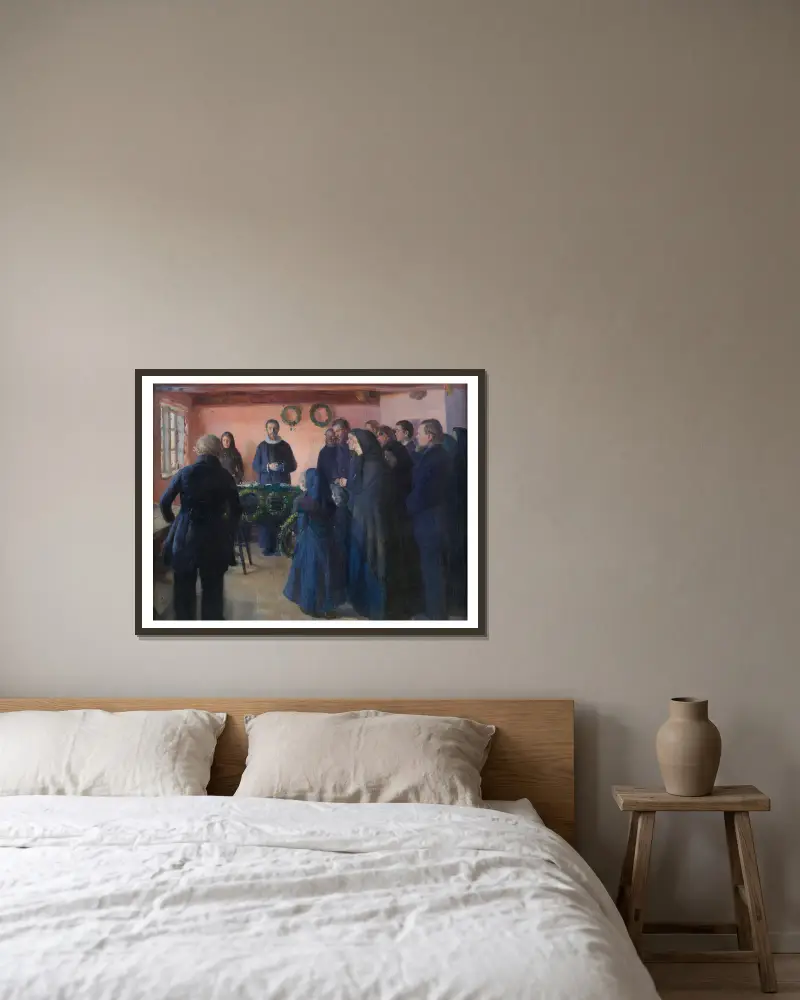 Ein Begräbnis von Anna Ancher gerahmt an einer Wand