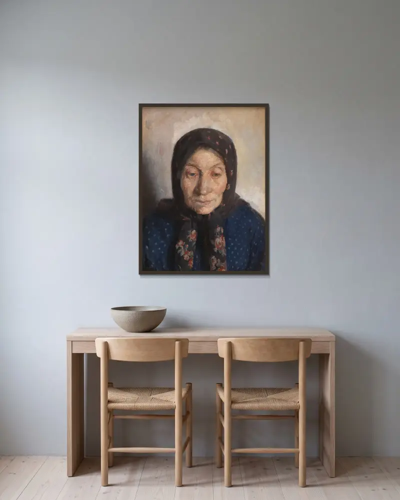 An Old Fisherman’s Wife av Anna Ancher inramad på en vägg