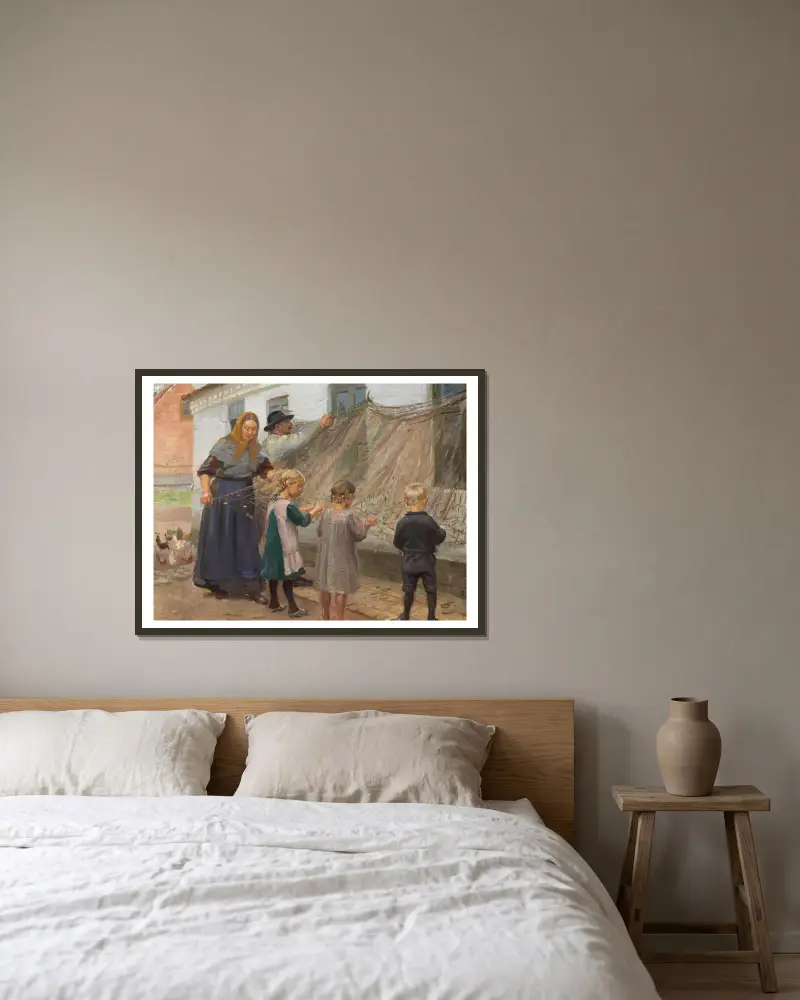 Czyszczenie sieci rybackich, Anna Ancher w ramie na ścianie