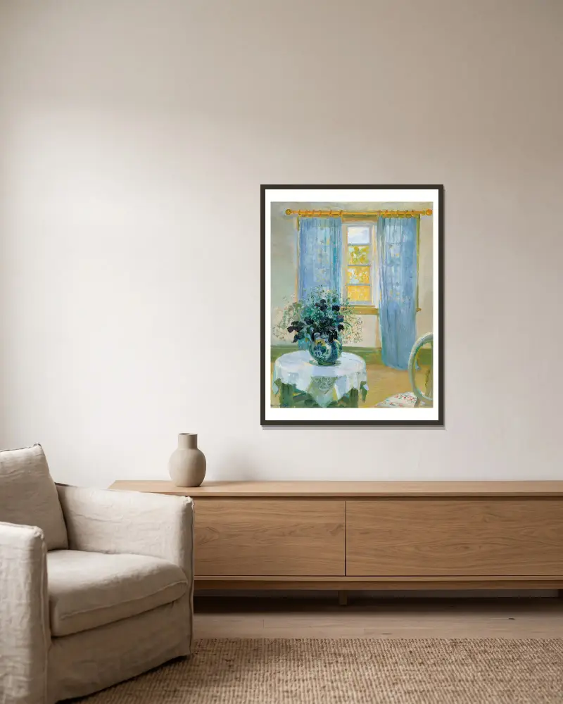 Interieur mit Clematis von Anna Ancher gerahmt an einer Wand