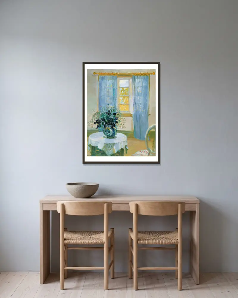 Interieur mit Clematis von Anna Ancher gerahmt an einer Wand